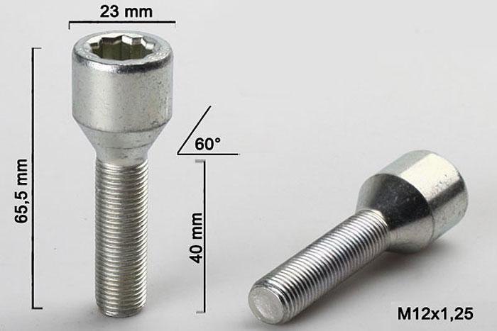 M12x1,25, Wielbout conisch inbus, Draadlengte 40mm, 23mm kopdiameter